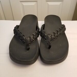 Vionic Black Braided Platform Flip Flops Thong Sandals Womens Size 9